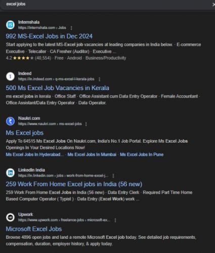 Microsoft Excel internship jobs in Vijayawada